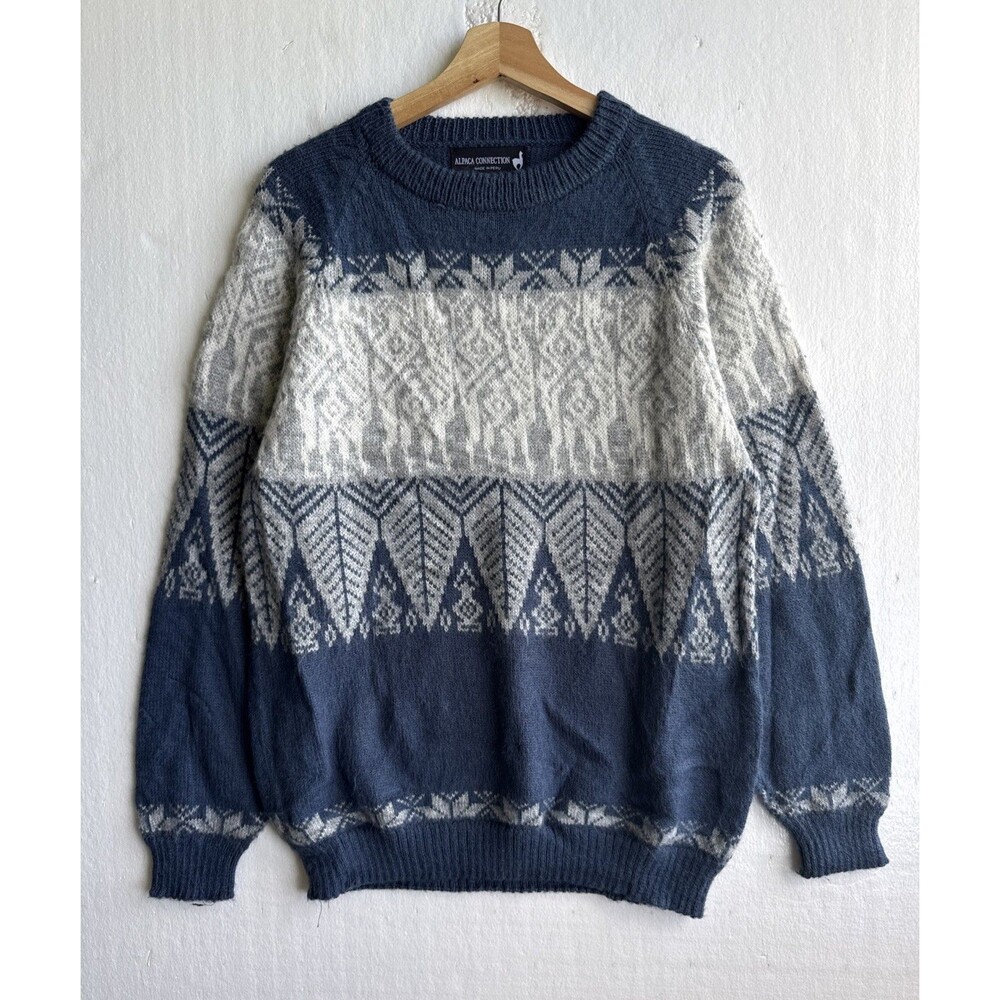 Alpaca Connection Blue Knit Long Sleeve Crew Neck Sweater Men’s Medium Peru Wool